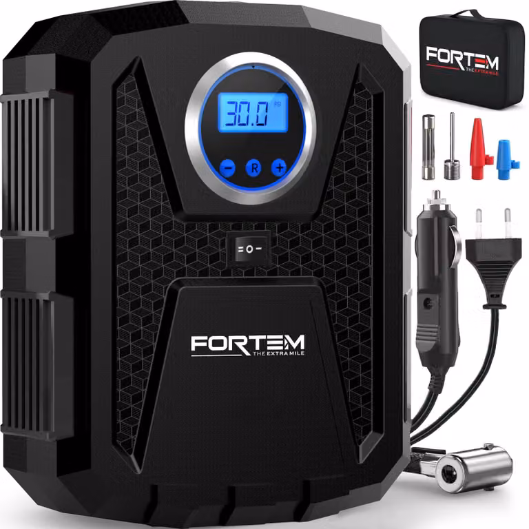 Compressore d'aria portatile, pompa per pneumatici da 12V con funzioni di sicurezza