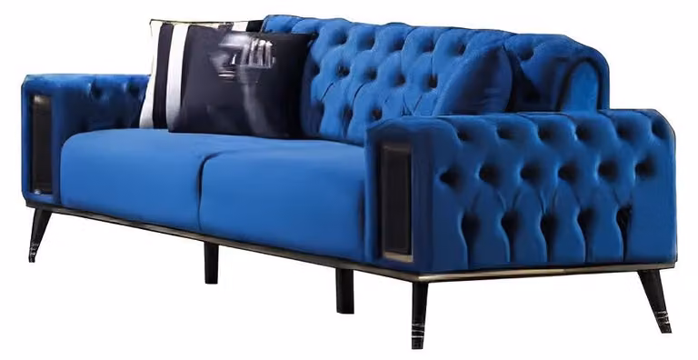 Wohnzimmer 3-Sitzer Dreisatzsofa Polster Möbel Stoff Blau Modern Couch