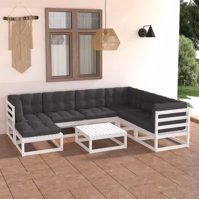 Set Salotto Giardino 8 pz Cuscini Antracite Legno Massello Pino 3076760