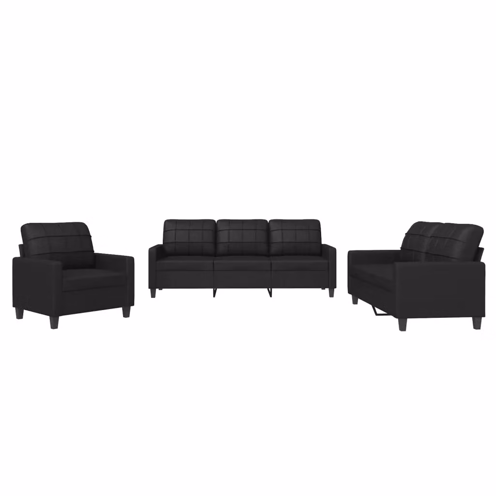 Set di divani moderno vidaXL in similpelle nera con cuscini per soggiorno – 2