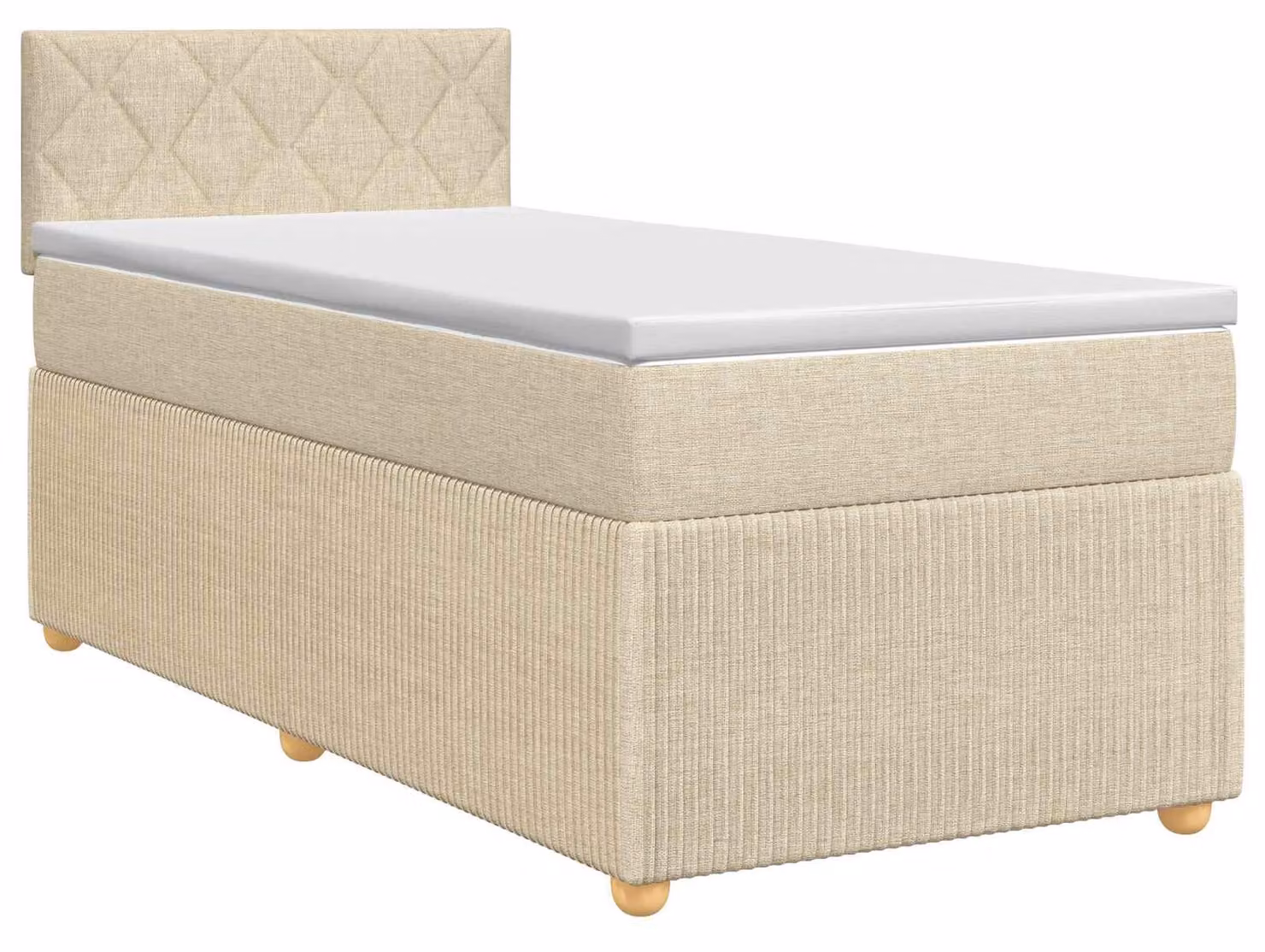 Letto a molle con materasso crema 100 x 200 cm in tessuto