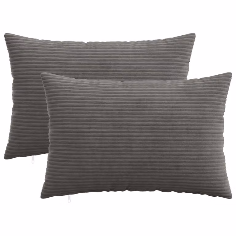 Set di 2 federe vidaXL HEERLEN in velluto a coste grigio scuro, L 50 cm x P 80 cm