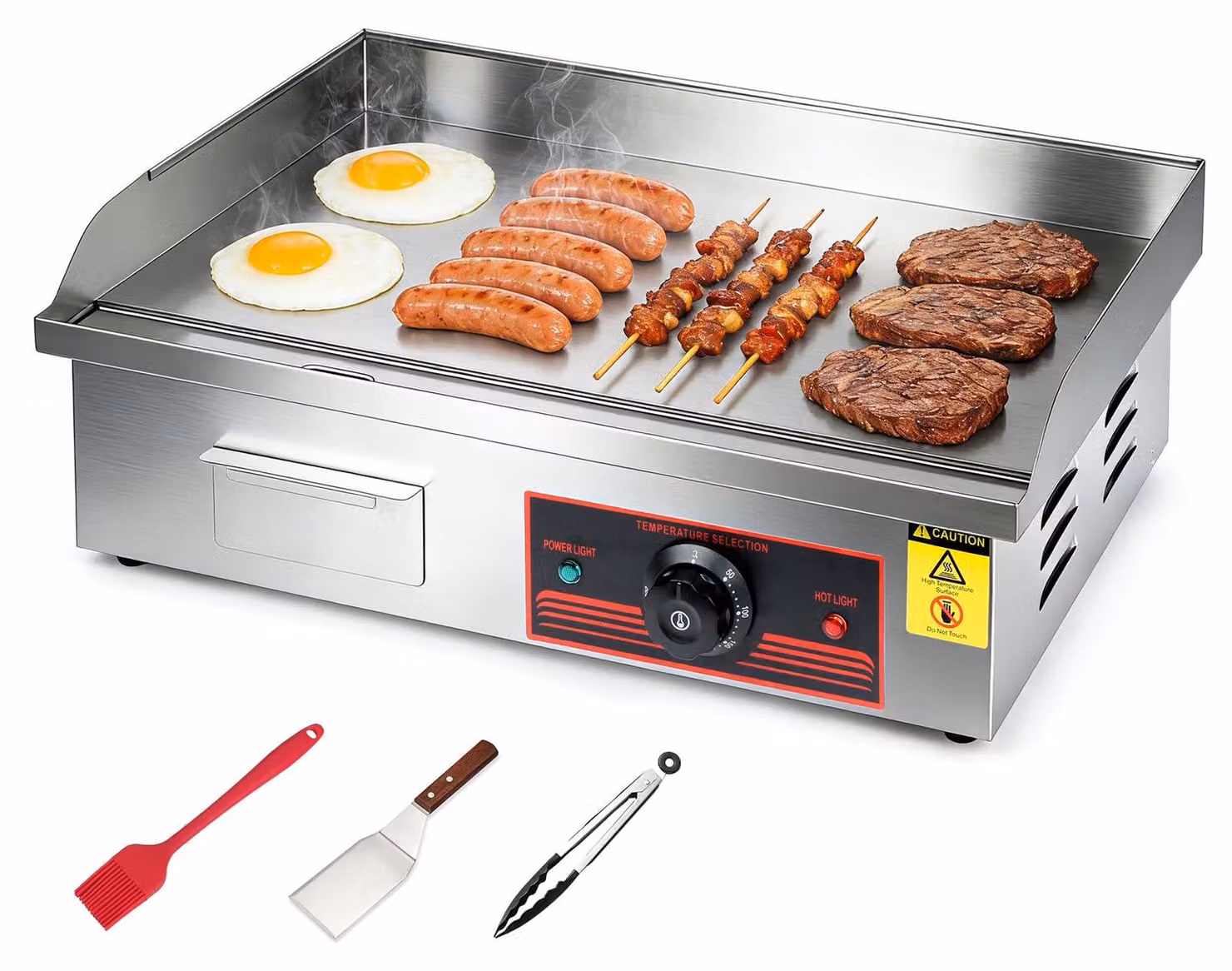Piastra grill elettrica, 3000 W, acciaio inossidabile, 55x41 cm