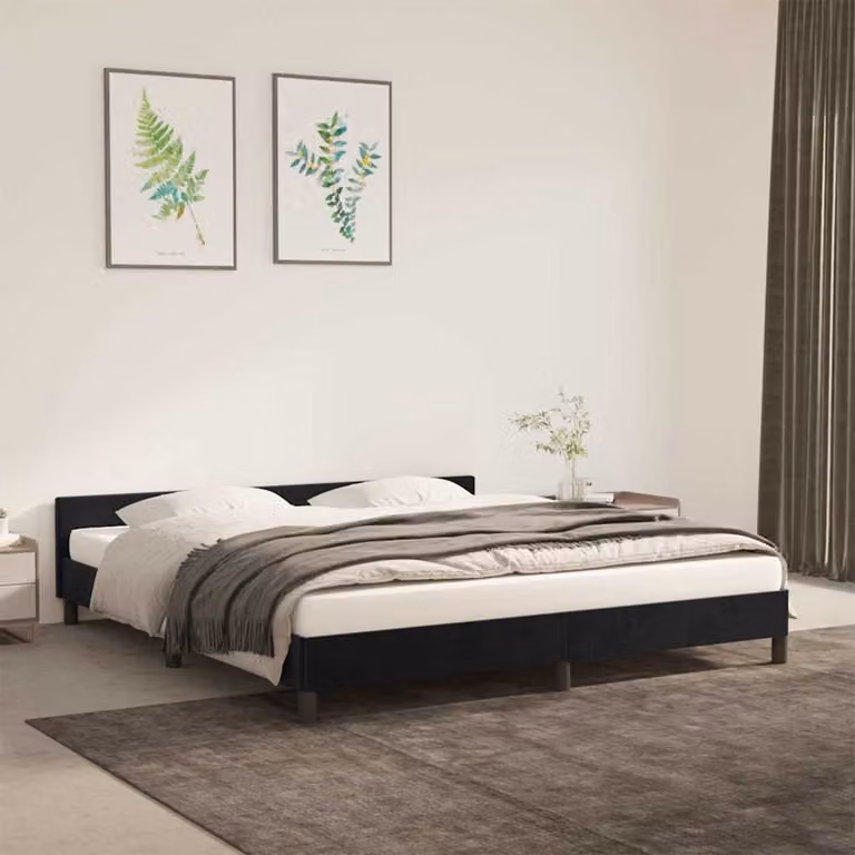 Giroletto vidaXL in velluto nero con doghe in legno, L/P: 180 x 200 cm