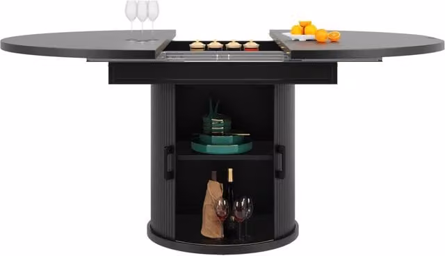 Tavolo da pranzo rotondo estensibile 118-158x118x76，8 cm in MDF nero， 6 posti