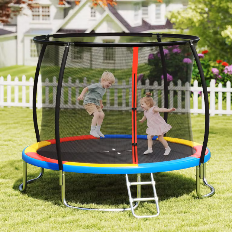 Costway Trampolino da esterno multicolore con rete di sicurezza e scala per bambini e adulti