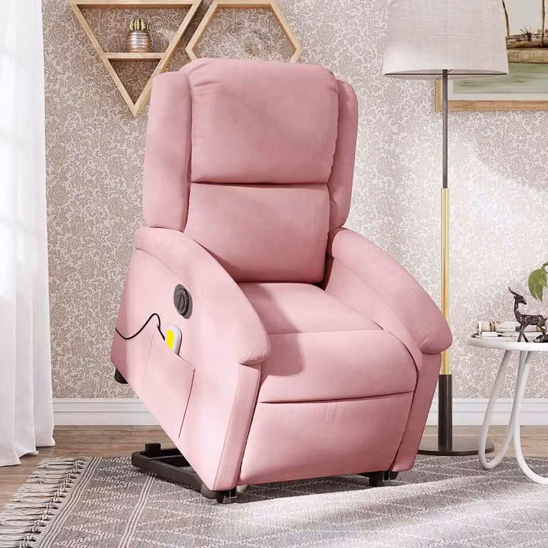 vidaXL Poltrona Alzapersona Elettrica con Massaggio e Reclinazione in Velluto Rosa