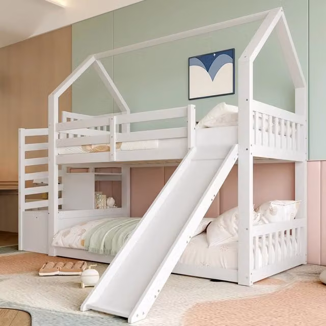 Letto a Castello con Scivolo e Scala Contenitore ¨C MINIMAL ¨C Bianco, 90x200