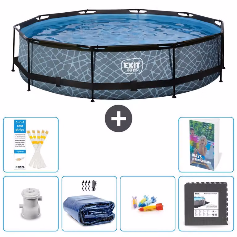 Piscina fuori terra - Design effetto pietra - 360x76 cm - 5 pezzi - Modello S177