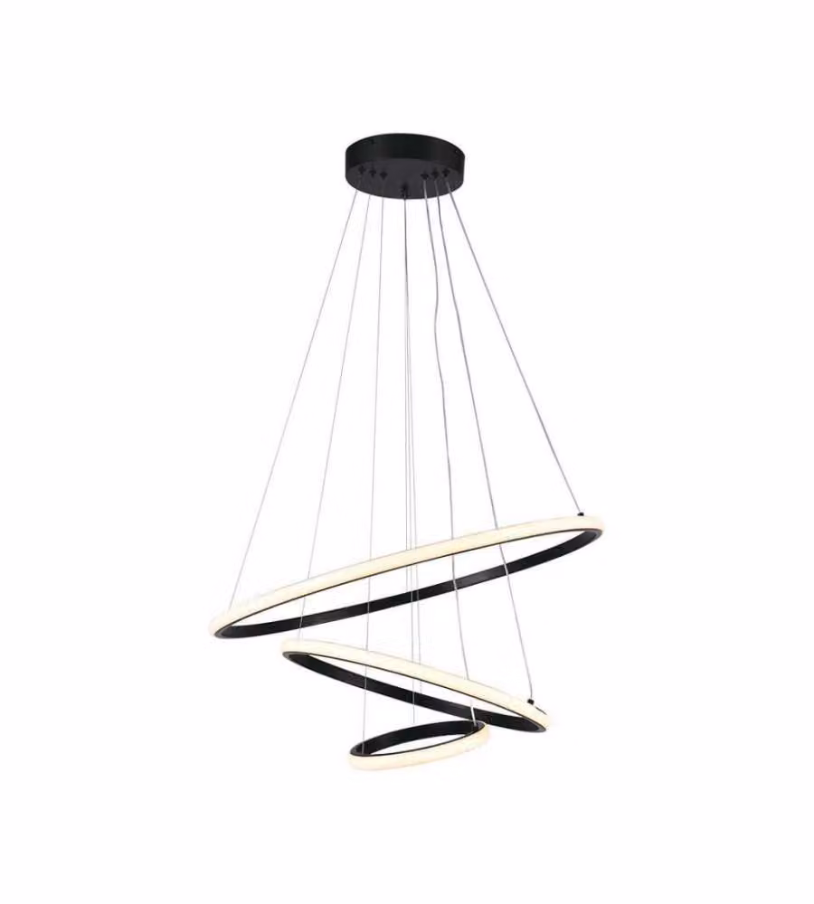 V-TAC Lampadario LED a Sospensione con 3 Cerchi 32W in Metallo Colore Nero 60*40*20cm 3000K