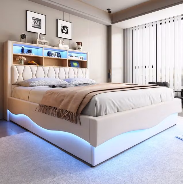Letto 180x200 cm con LED; contenitore e USB