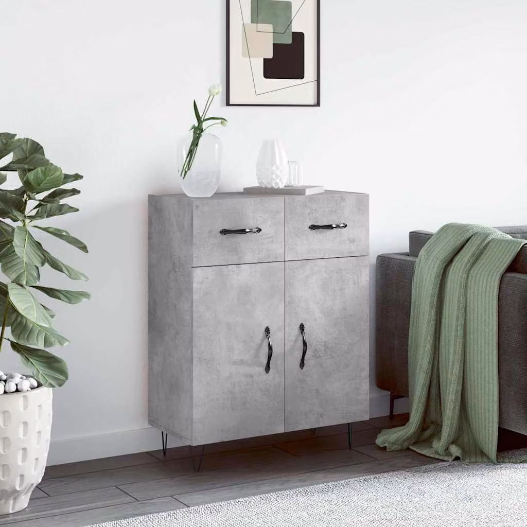 Credenza moderna vidaXL in legno e metallo, Grigio, L 69,5 cm x P 34 cm x H 90 cm
