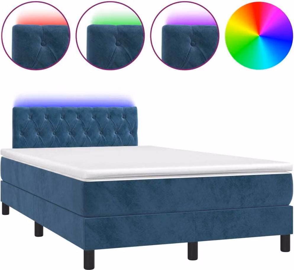 Letto a Molle con Materasso e LED Blu Scuro 120x190 cm in Velluto