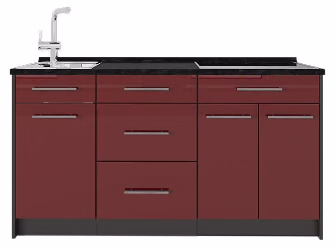 Cucine componibili piccole Vicco Fame-Line Bordeaux lucido 150 cm, PL Antracite, Model 65391