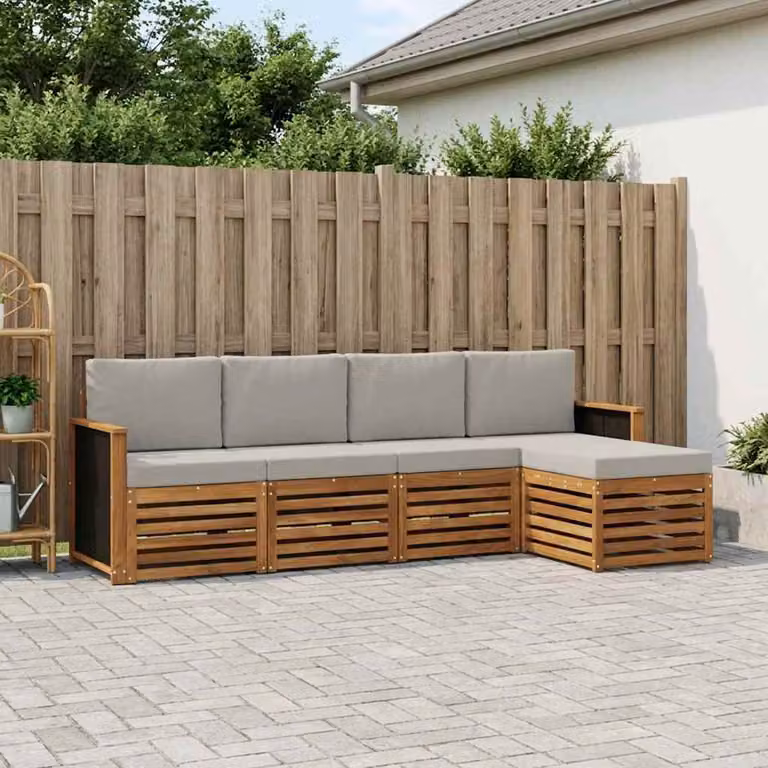 Set di divani da esterno vidaXL a forma di L in legno di acacia con cuscini, beige e grigio