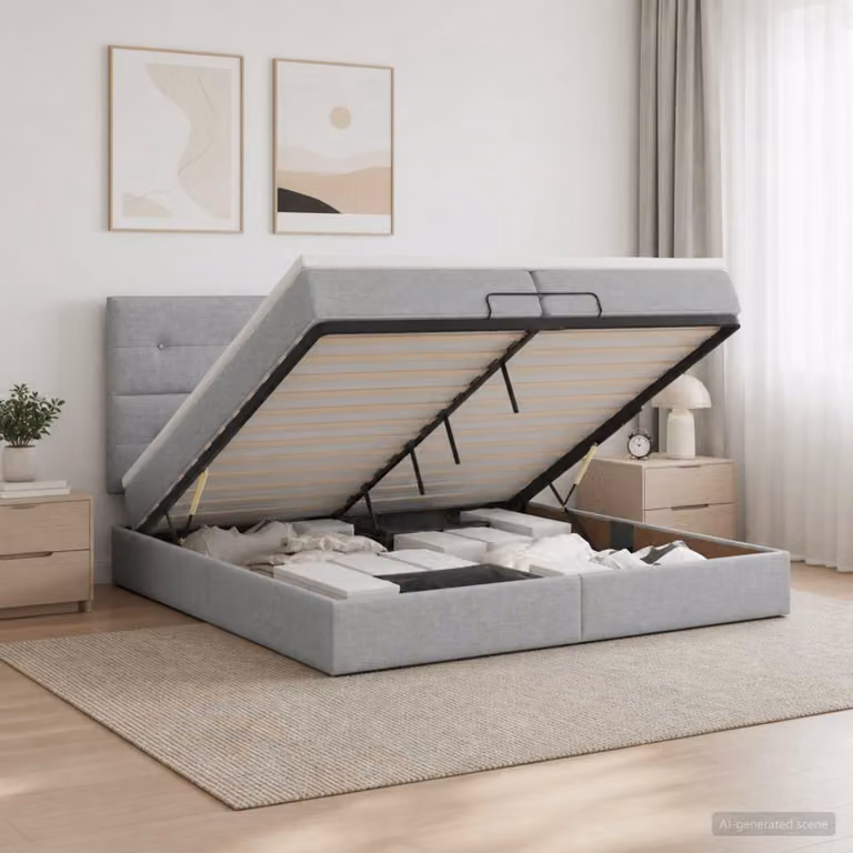 vidaXL Letto ottomano con materasso Grigio Chiaro 200 x 200 cm Tessuto