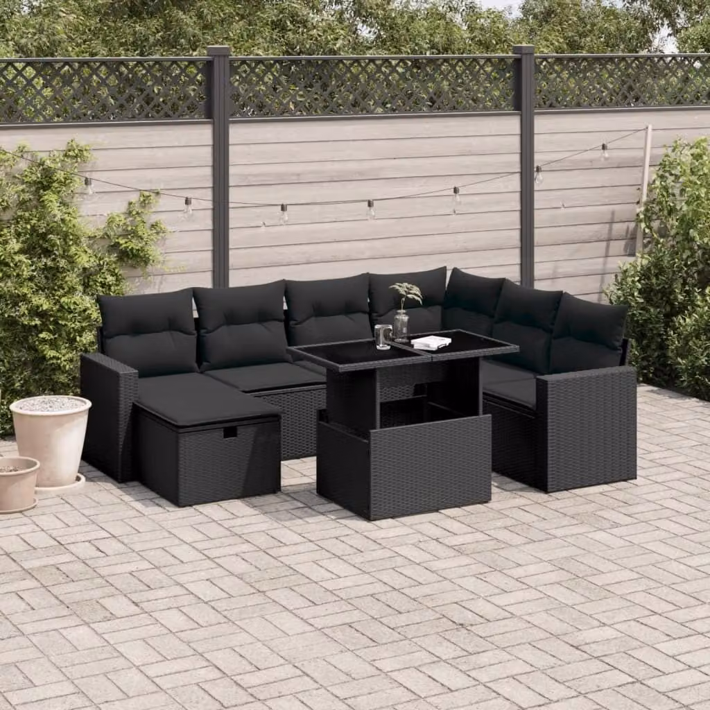 Maison Exclusive - Set da giardino 8 pezzi con cuscini in polyrattan nero