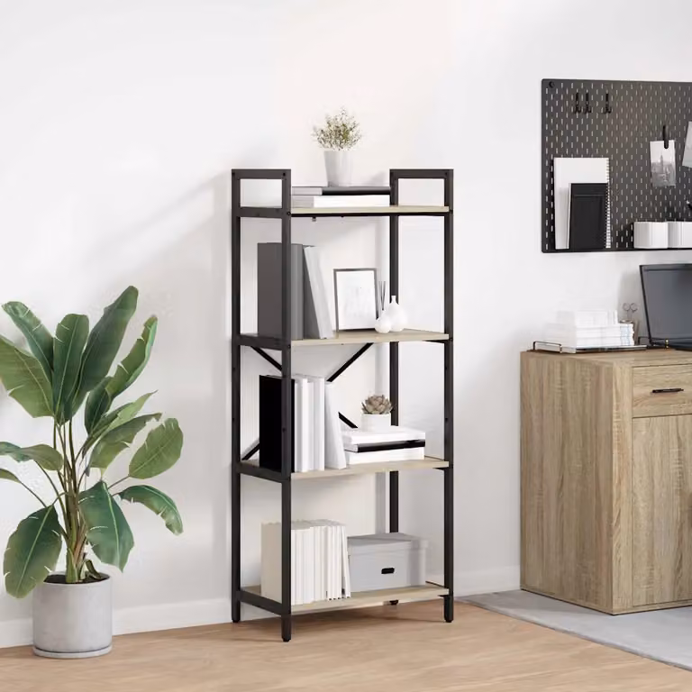 Libreria industriale vidaXL a 4 livelli in legno e metallo, colore marrone, L 56 cm x P 34 cm x H 133,5 cm