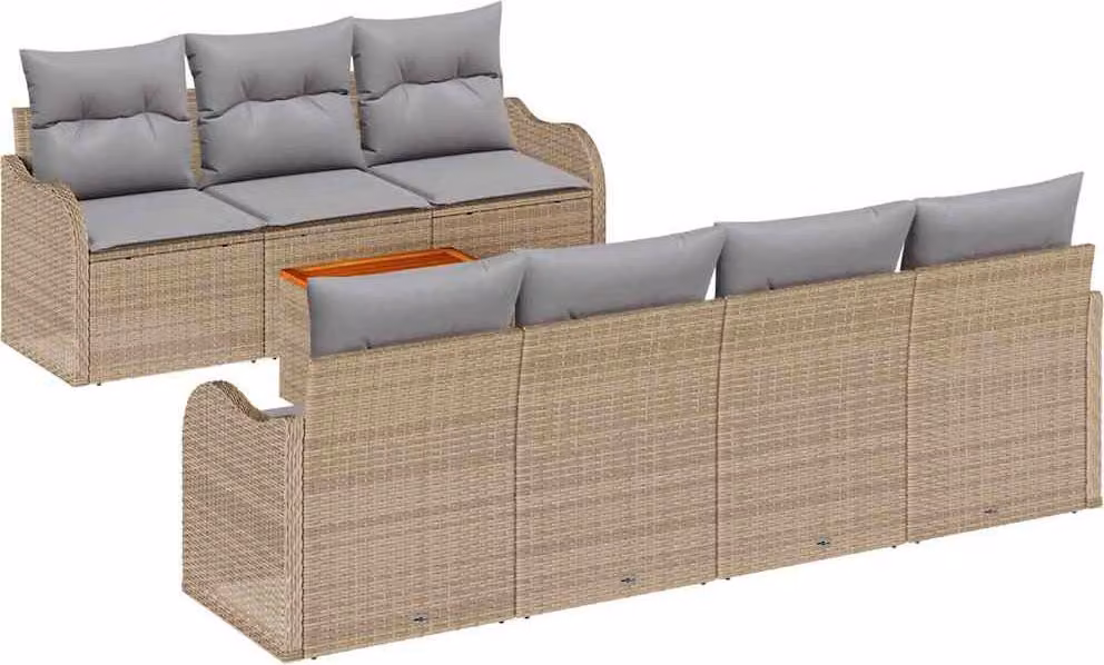 Set Divano da Giardino con cuscino 8 pcs Beige polyrattan
