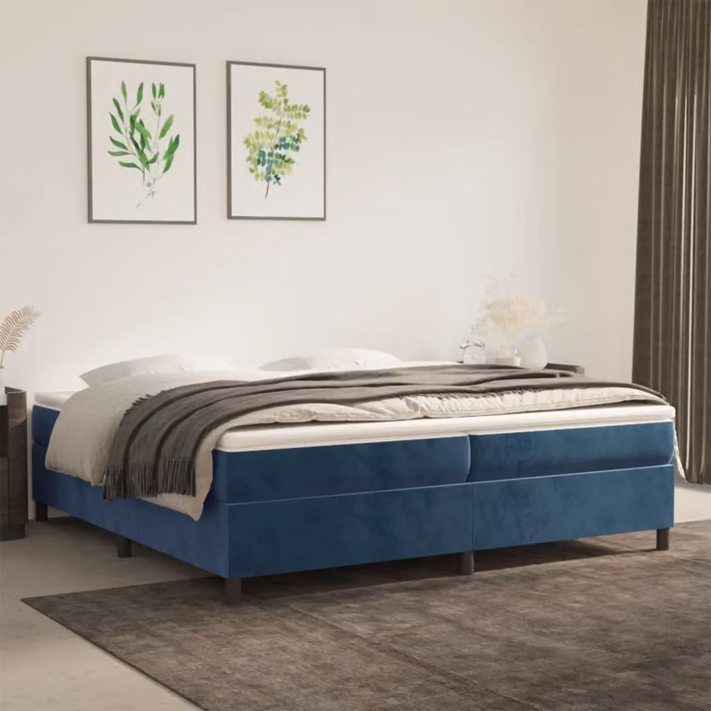 The Living Store Letto a molle insacchettate blu scuro 200x200 cm in velluto