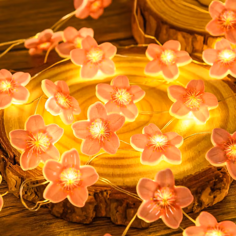 Catena luminosa a LED a forma di fiori di ciliegio, 2 metri, 20 LED, con timer, alimentata a batteria