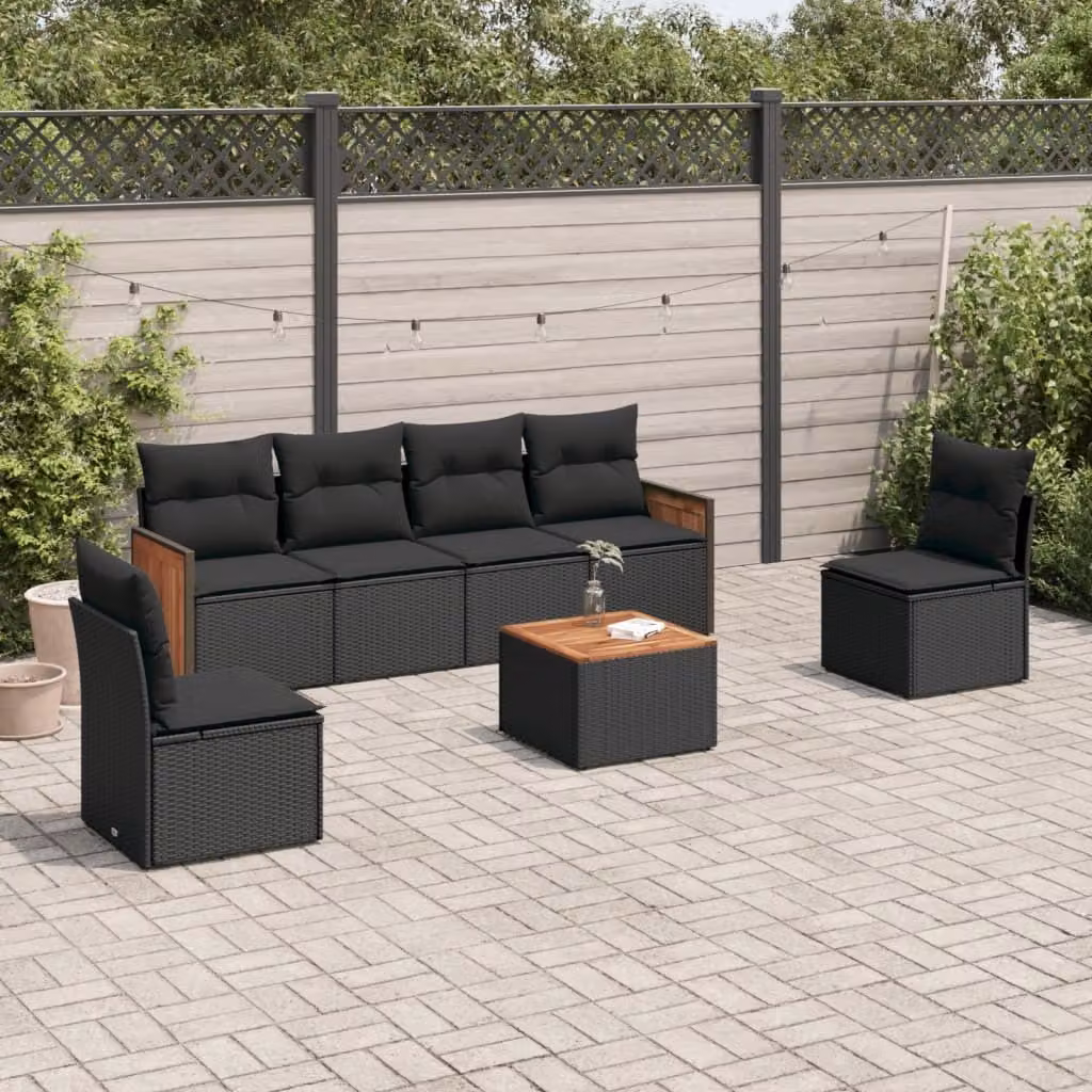 Maison Exclusive - Set da giardino 7 pezzi con cuscini in polyrattan nero