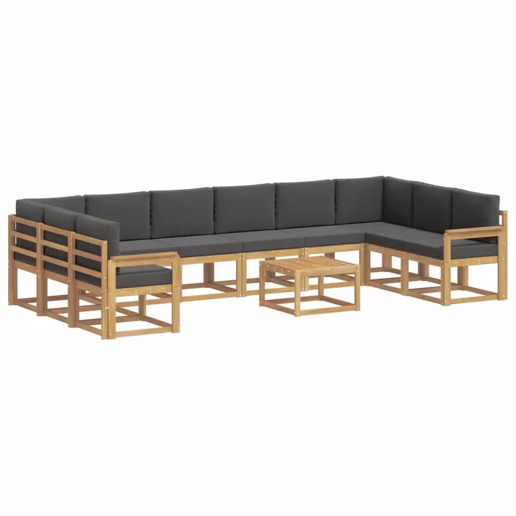 Set di divani da esterno vidaXL a forma di L composto da 11 pezzi con tavolo da caffè, in legno di acacia trattato, colori bianco e antracite – 2