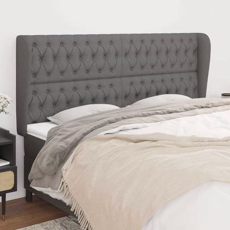 Testiera ad Orecchio vidaXL in Tessuto Grigio con Struttura in Legno L/P/H: 203 x 23 x 118/128 cm