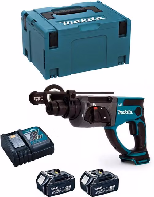Tassellatore Makita DHR202RTJ con 2 batterie da 5,0 Ah, caricabatterie DC18RC e sistema di contenimento Makpac 3