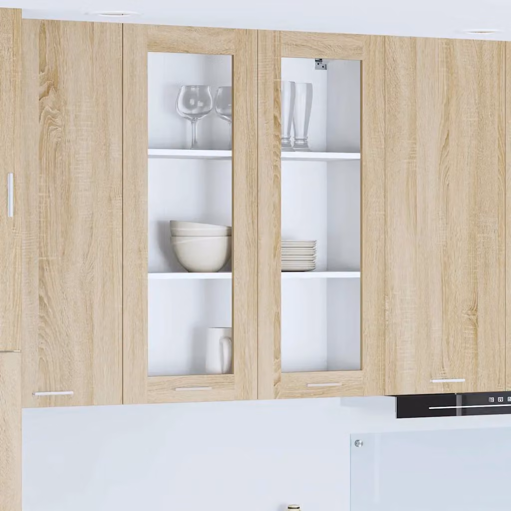 Armadio pensile da cucina vidaXL in rovere con ante in vetro, marrone, L 80 cm x P 31 cm x H 100 cm