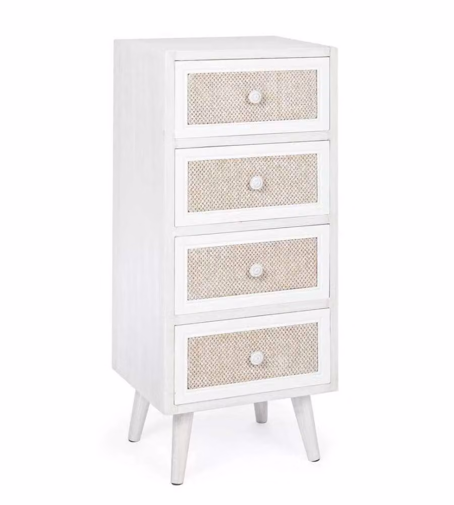 Bizzotto Cassettiera Montiel 4 Cassetti Bianco e Noce 38x30,5x91H cm
