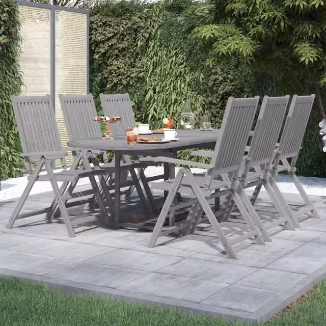Set da pranzo per giardino vidaXL in legno di acacia grigio, 7 pezzi
