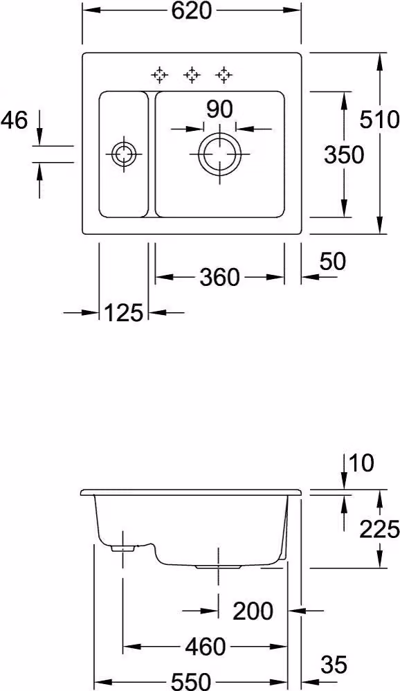 Lavello da cucina Villeroy&Boch, lavello da cucina Subway 60 XM Almond 620x510mm, larghezza base 60cm