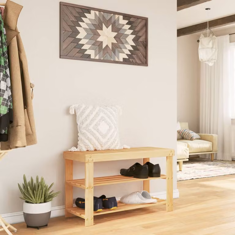 Scarpiera vidaXL in bambù con 3 ripiani, L: 70 cm, P: 27,5 cm, H: 45 cm