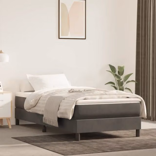 Letto con Giroletto a Molle e Materasso Ibrido vidaXL in Velluto Grigio e Bianco L/P/H: 203 x 80 x 25 cm – 1