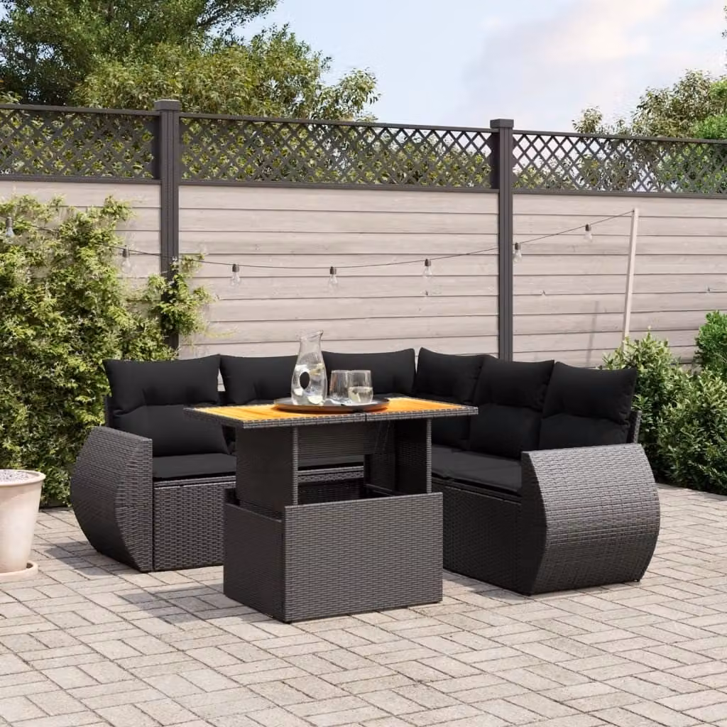 Maison Exclusive - Set Divano da Giardino 6 pz con Cuscini Nero in Polyrattan