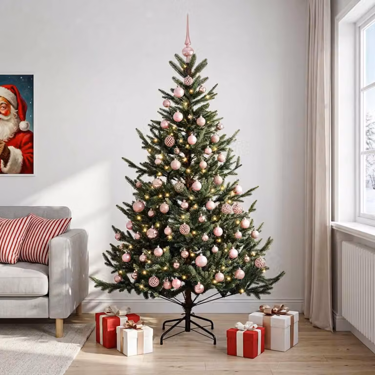 Albero di Natale artificiale con decorazioni a forma di sfera, altezza 240 cm, 300 luci LED