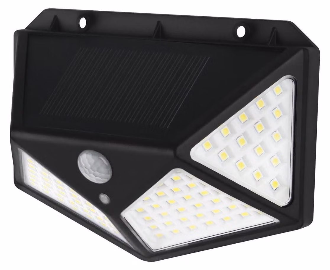 Lampada solare LED da 5W con sensore, colore nero, luce bianca fredda, per uso esterno