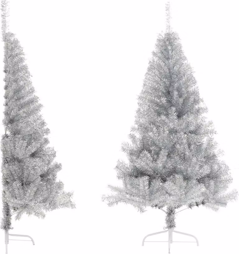 Mezzo albero di Natale artificiale con supporto argentato 120 cm PET