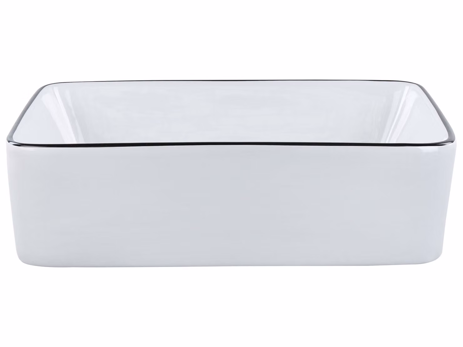 BELIANI Lavabo da appoggio in Vetroceramica bianca 49 x 38 cm bordo nero superficie lucida forma rettangolare bagno stile moderno