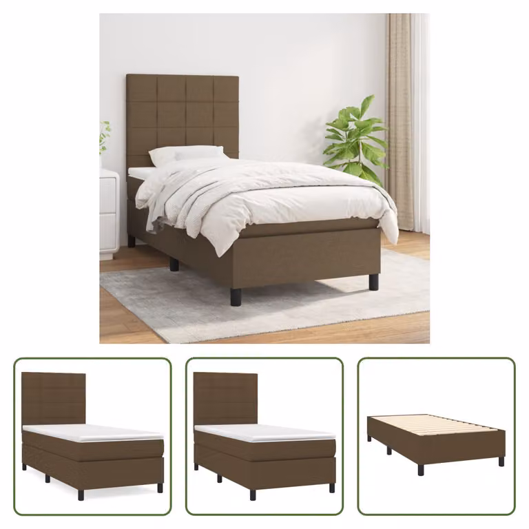 The Living Store Letto a molle con materasso marrone scuro 80x200 cm in tessuto