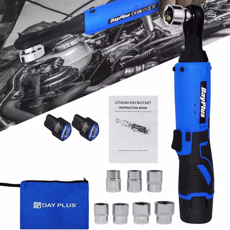 Chiave a cricchetto elettrica - Avvitatore a impulsi a batteria - Attacco quadrato da 0,95 cm - 2 batterie - 7 inserti - 40 Nm - Angolo di 90°