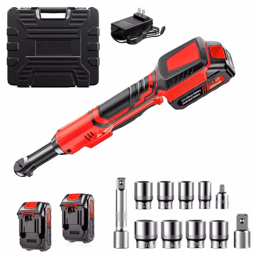 Chiave a cricchetto angolare elettrica senza fili - 18 V - Attacco quadrato da 0,95 cm - Coppia di 100 Nm - Motore brushless - 0–350 giri/min - 2 batterie con spina di tipo EU