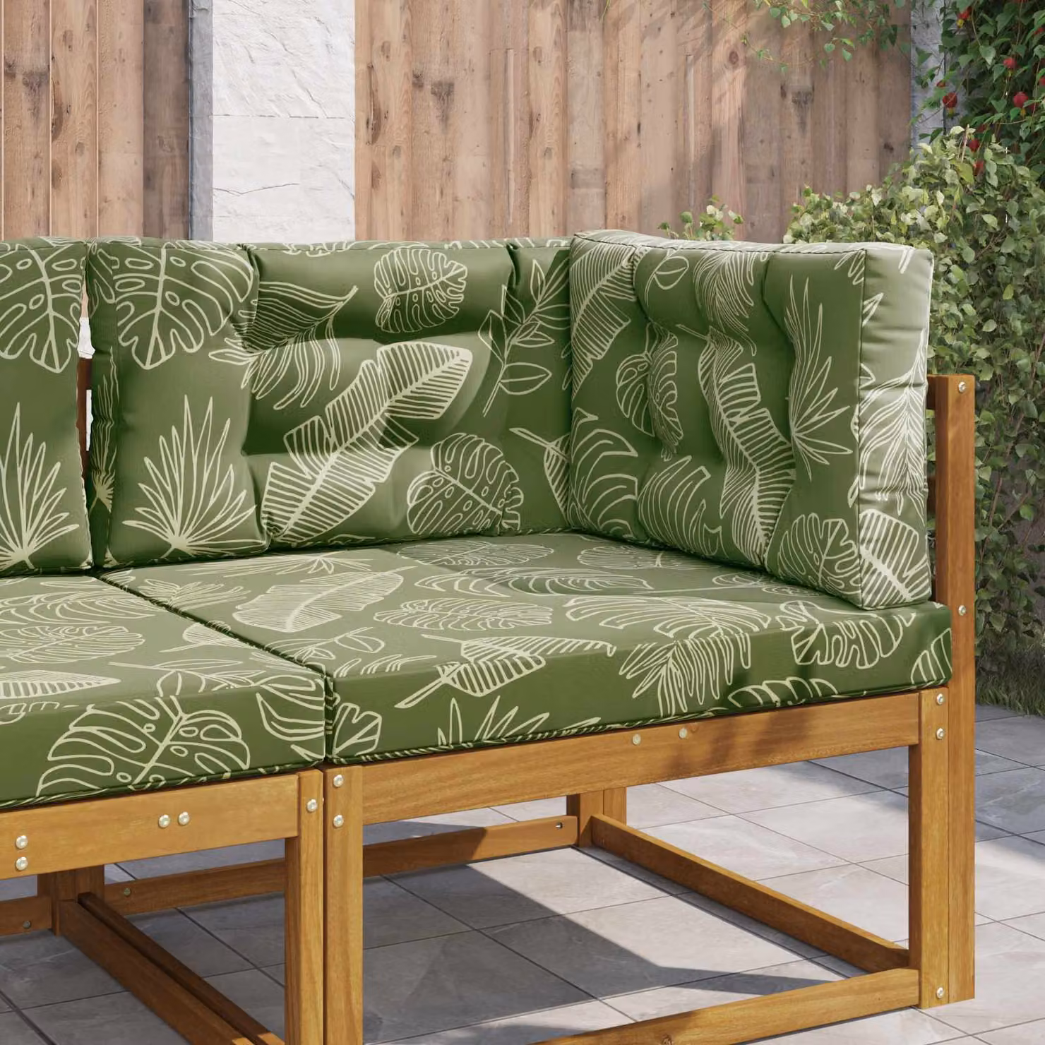 vidaXL Cuscino per divano da esterno verde con design floreale in poliestere e fodera rimovibile L/P/H: 80 x 80 x 80 cm