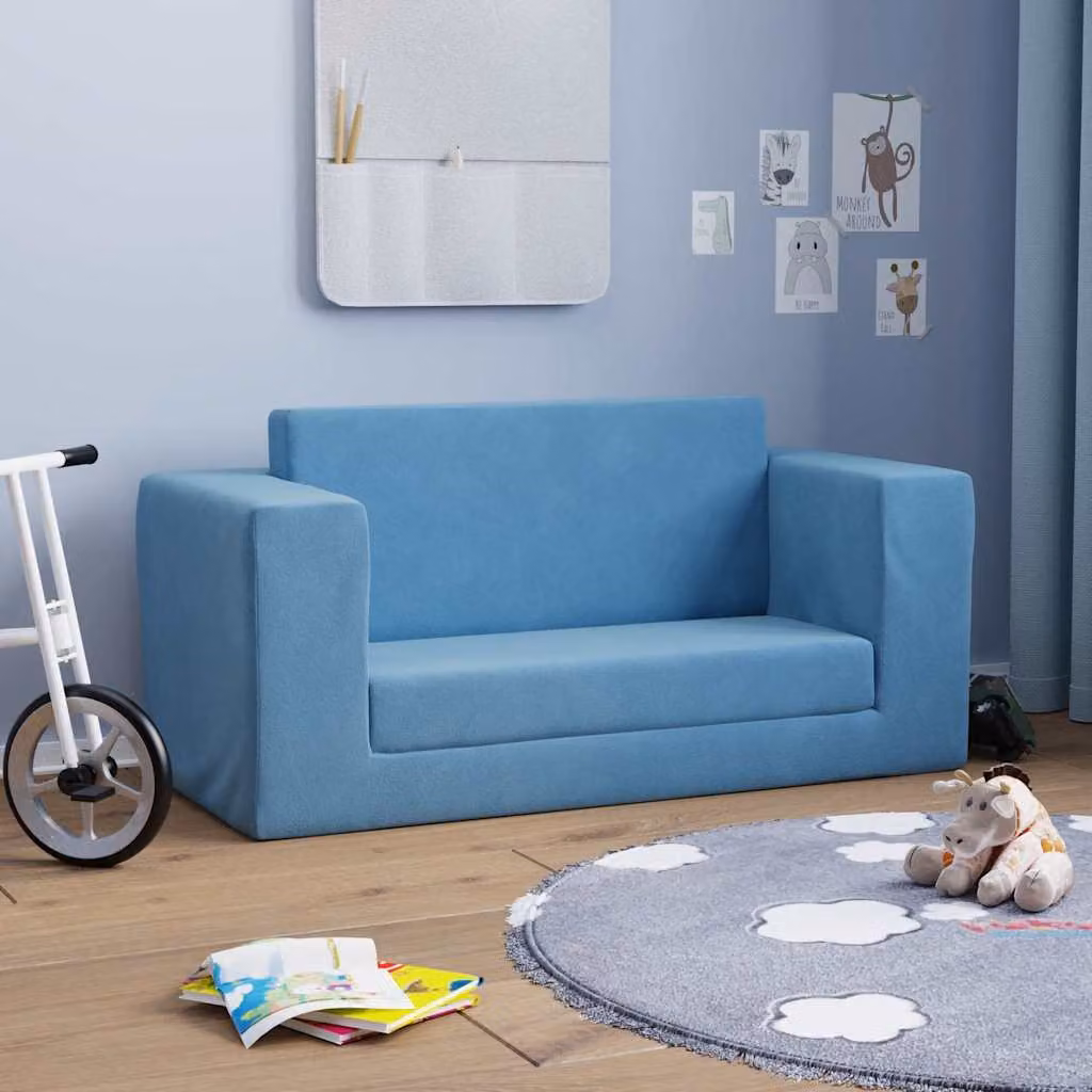 vidaXL Divano Letto per Bambini a 2 Posti Blu in Morbido Peluche L: 84 cm, P: 38 cm, H: 42 cm