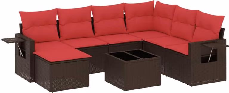 Set Divani da Giardino 8 pz con Cuscini Marrone in Polyrattan