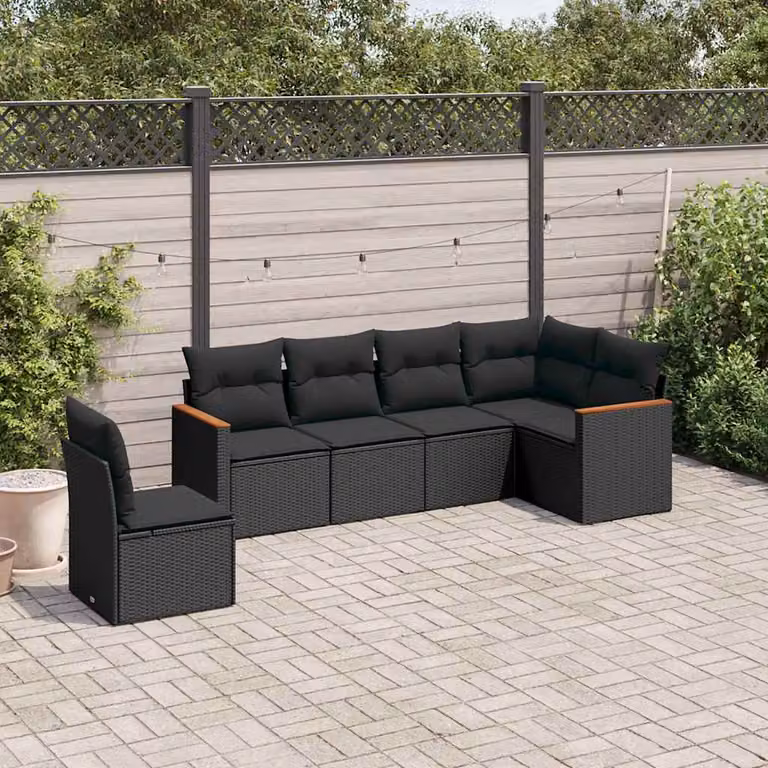 vidaXL Set Divano da Giardino a L 6 pz Nero con Cuscini in Polyrattan e Struttura in Acciaio