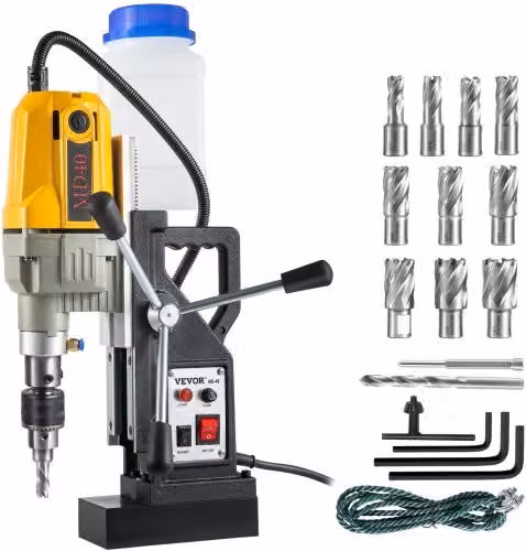 VEVOR Trapano Magnetico Elettrico 1100W Giallo con 12 Punte, Carotatrice Magnetica Portatile con Forza di Attrazione 12000N per Uso Industriale