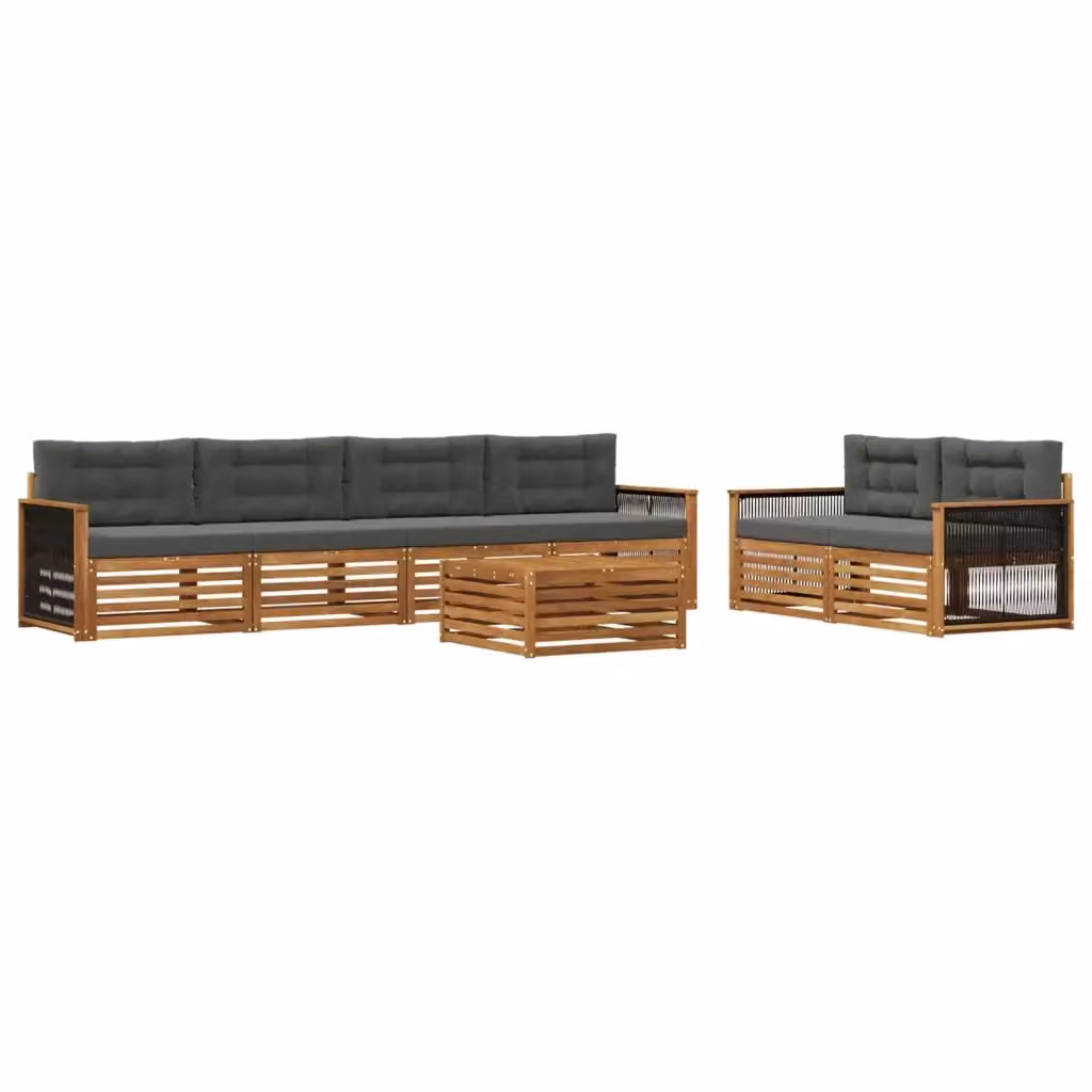 Set di mobili da giardino vidaXL composto da 7 pezzi in legno di acacia con divani, tavolino e cuscini, colori beige e antracite – 2