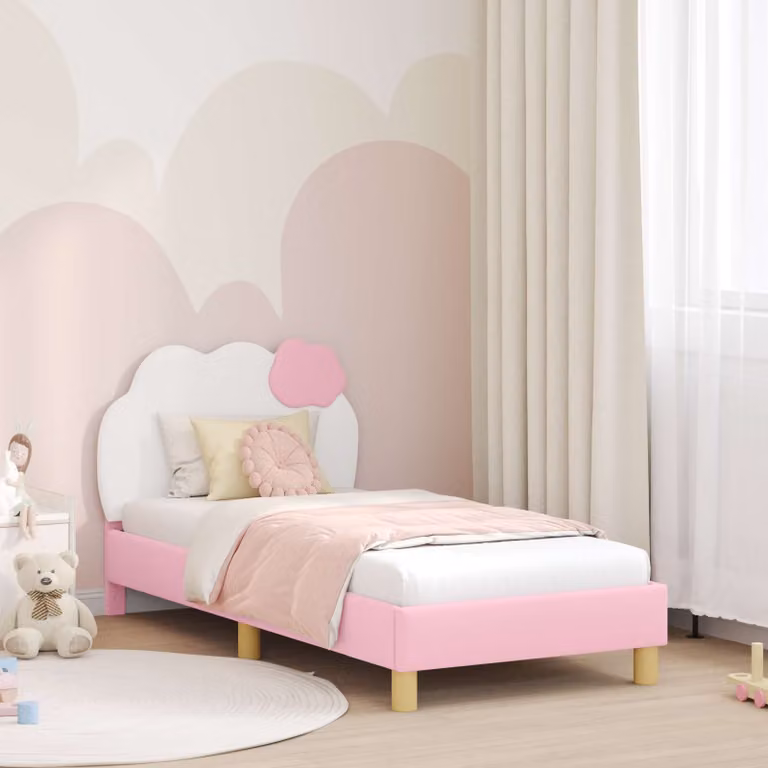 Struttura letto per bambini vidaXL con testata imbottita in similpelle rosa, L 160 x P 80 x H 84 cm